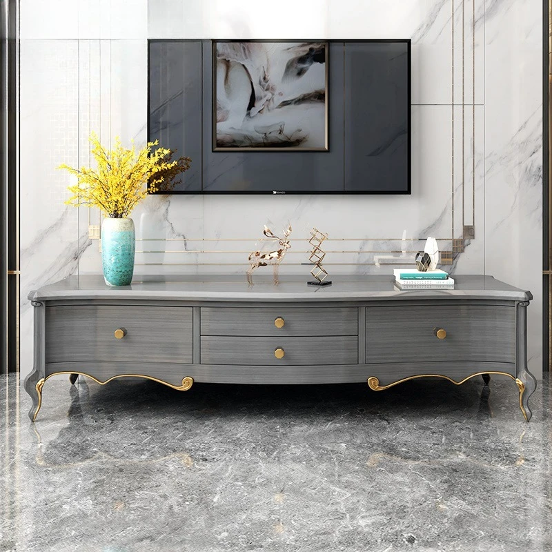 Modern light luxury American solid wood TV cabinet coffee table combination floor cabinet advanced gray European furniture
