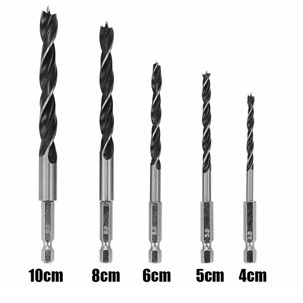 For Woodworking Drilling Drill Bits Three-pointed /10mm /5mm /6mm /8mm 5 Piece Set Hex Shank High Carbon Steel