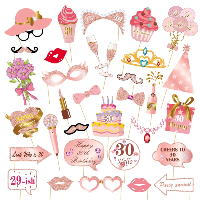 33pcs 16 18 21 30 40 50 60 Jahre alte Foto automaten Requisiten für Mädchen Frauen Erwachsene Geburtstags feier Photo booth Requisiten Jubiläums bedarf – Detail 6