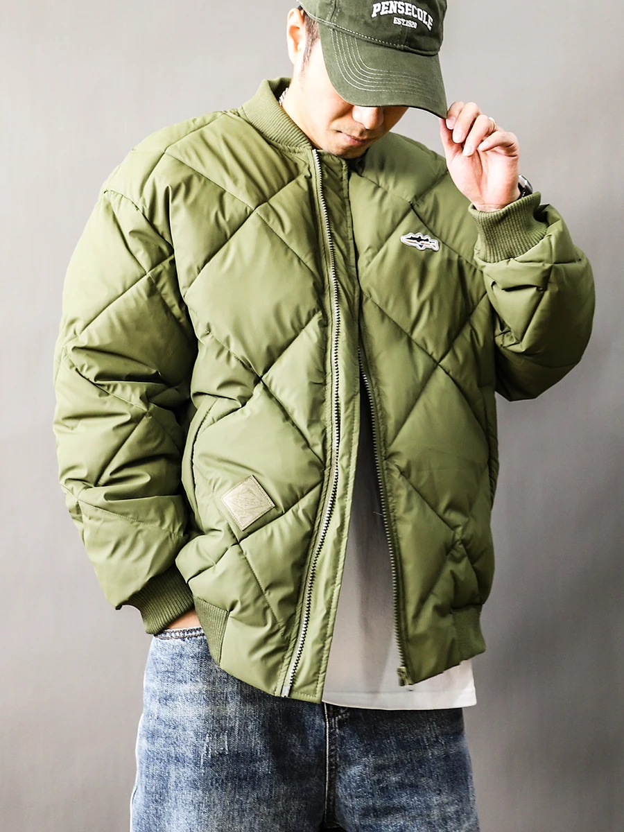 

Trendy Thiened Cotton Jaet Men's Loose Fit Casual Baseball Sle Retro Patterned Outerwear Youth ular Warmth Guaranteed