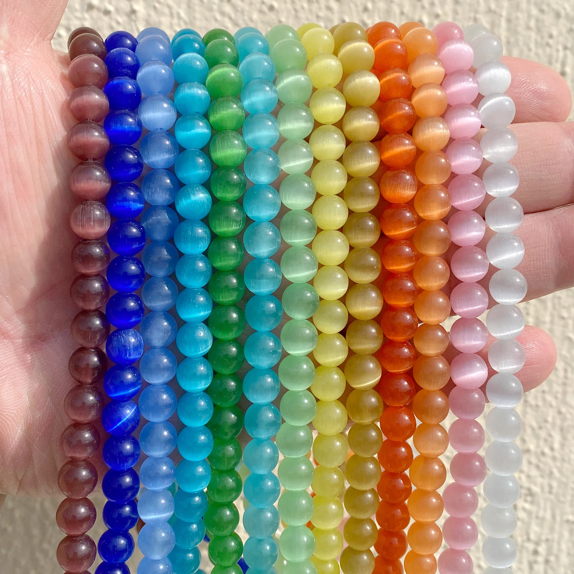 

Wholesale Pink White Blue Cat Eye Stone Beads 4 6 8 10 12mm Opal Round Beads For DIY Jewelry Making Bracelet Accessories