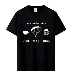 My Perfect Day Evolution Of Paragliding Drink Tea&Beer Funny Print T Shirts Men's Clothing Brand Cotton Short Sleeve T-Shirt