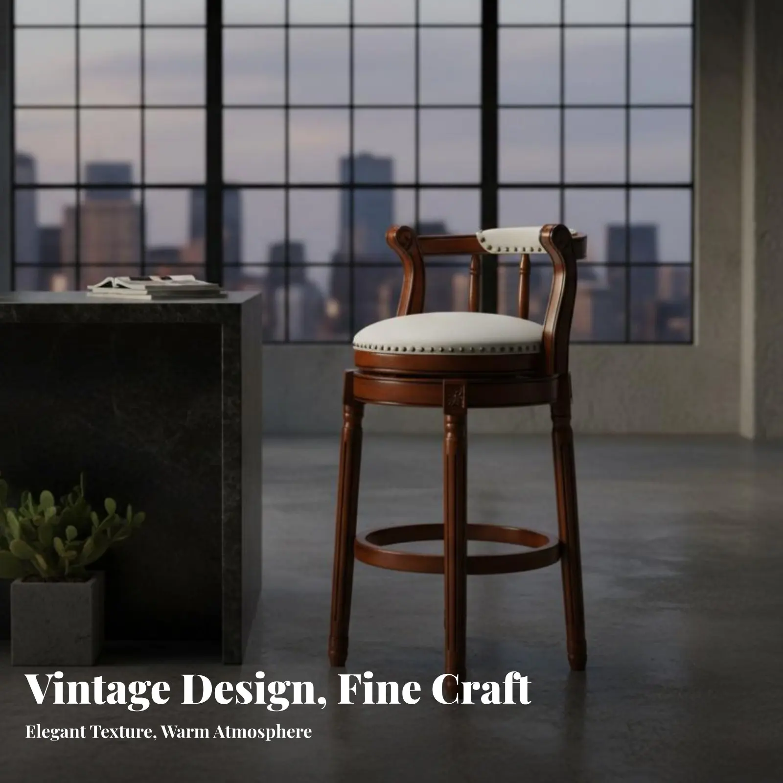 

Rotate Stool with Backrest Traditional Design Counter Chair Vintage Design Padded Seat for Bar Owners, Adults, Pub, Restaurant