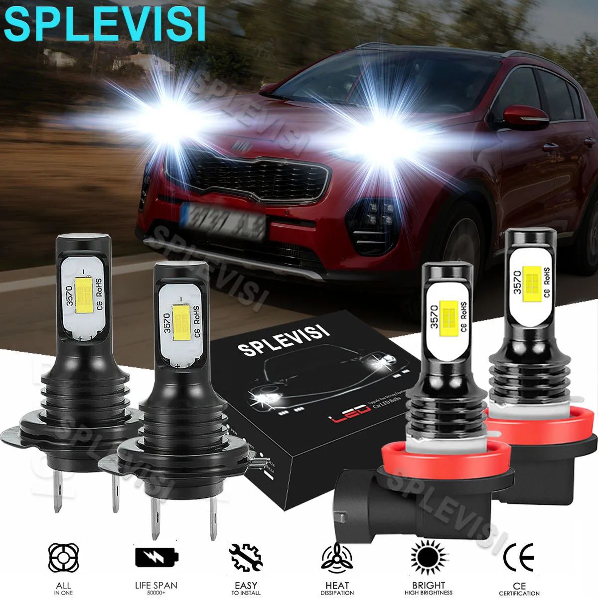 

4x LED Pure White Headlight Hi Low Beam Bulbs 6000K Fit For Kia Sportage 2011 2012 2013 2014 2015 2016 Kia Sorento 2014 2015