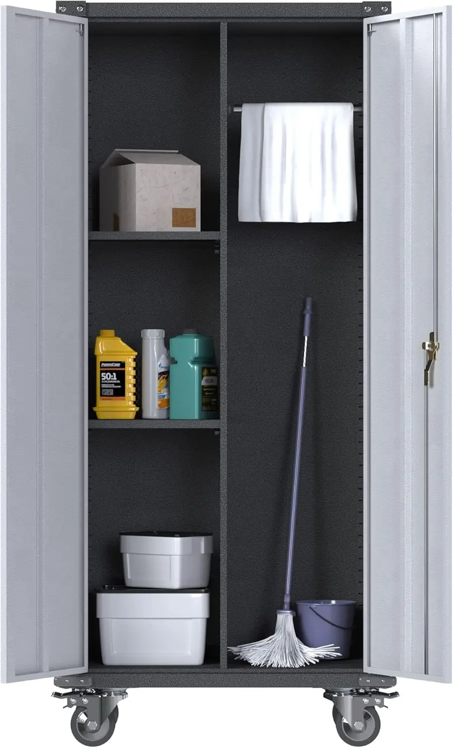 Garage Storage Cabinet with Wheels, Metal Tool Storage Cabinet with 2 Drawer for Garage Homes Storage,Assembly Required