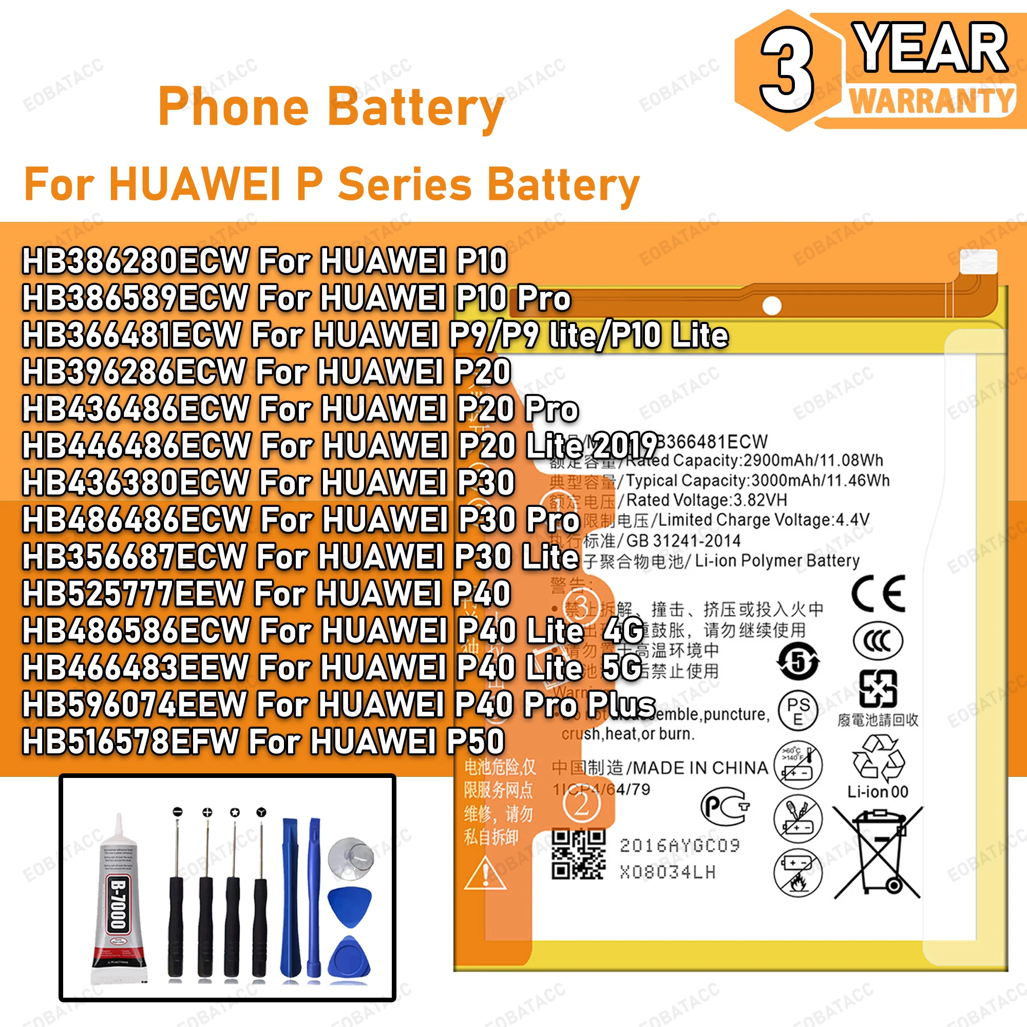 

100% New Zero Cycle BATTERY For HUAWEI P10 /P10 PRO/ P20 Pro/P20 LITE/ P30 PRO/ P40 PRO PLUS/P40 Lite/P50 PRO/ P60 PRO Batteria