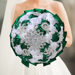 Green European Style Luxury Rhinestone Bouquet For Bride Wedding Handmade Flowers Bridesmaids Hand Decor  Wedding Accessories