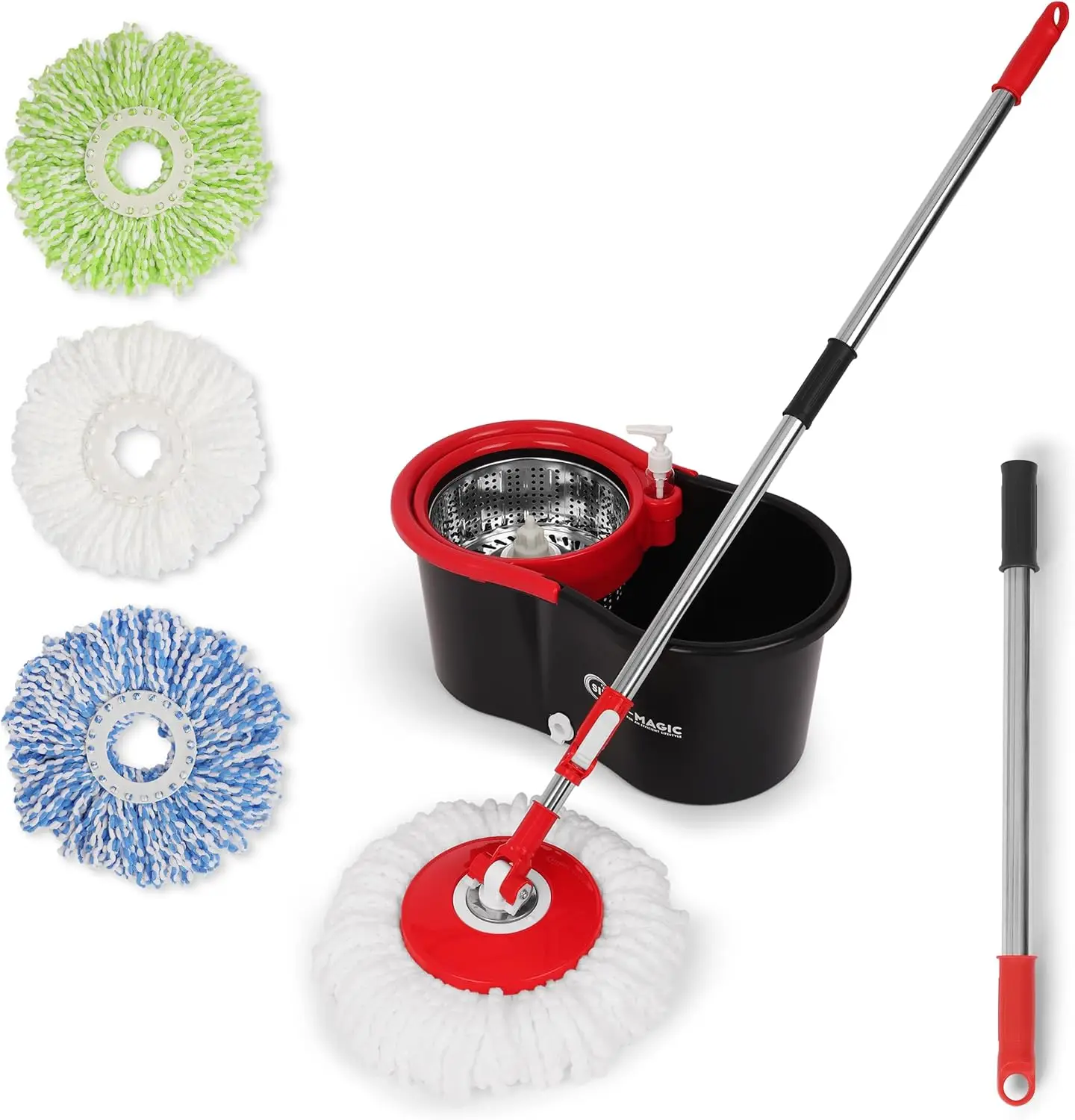 

360° Spin Mop and Bucket Set with Wringer, 3 Washable Microfiber Heads for All Floor Types
