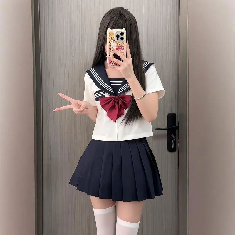 

Naval Collar School orm Set Women's Basic Edition Two Pieces Polyester Fiber Long Sve Collar Easy to Wear