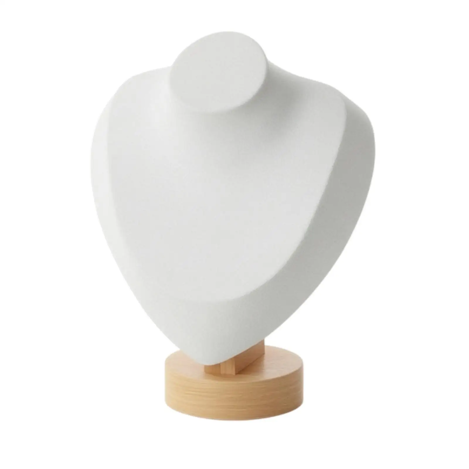 Countertop Jewelry Display Stand Necklace Bust Holder with Round Wood Base for Retail Store