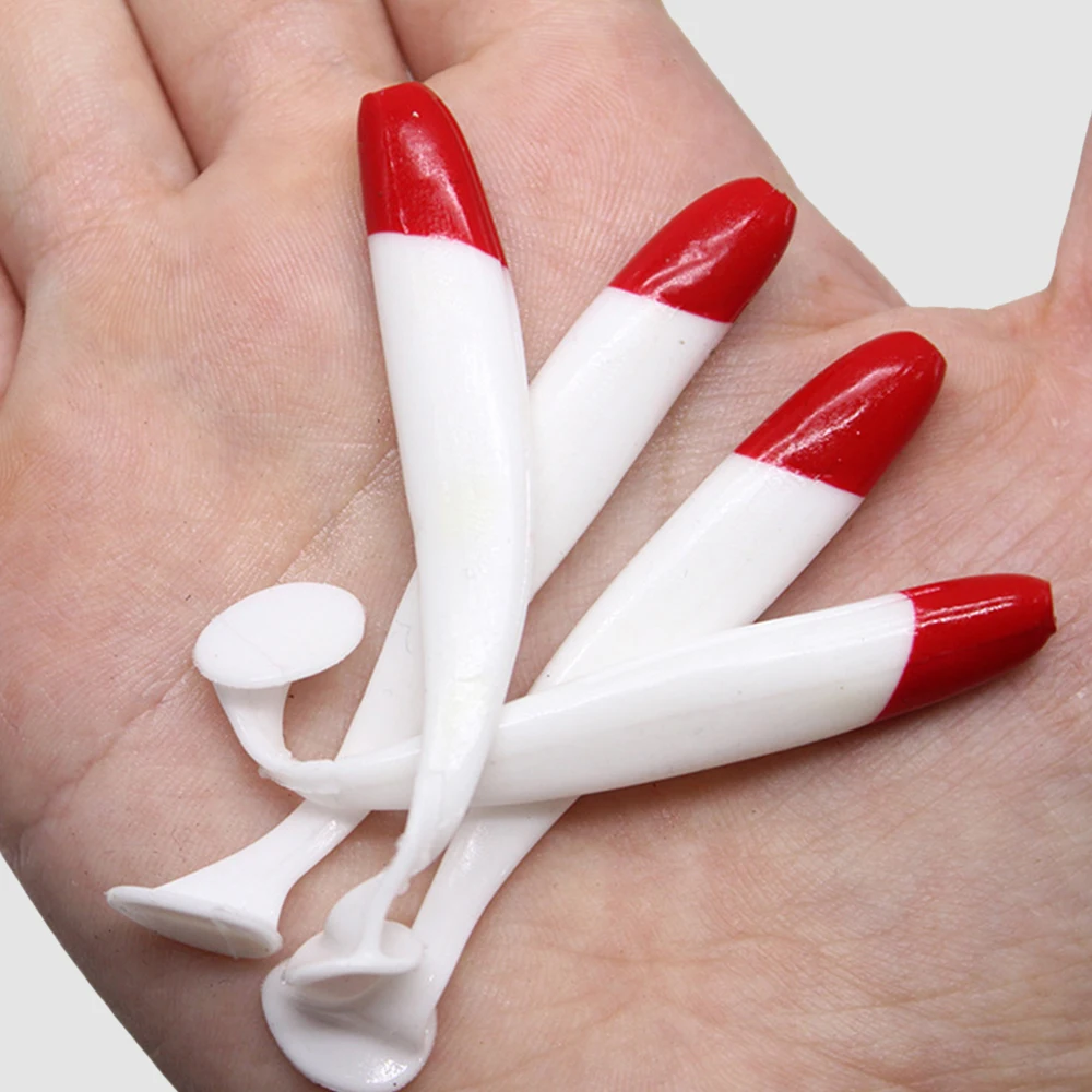 10 Pcs / Bag T-tail Soft Bait Red Head White Bionic Bait Fishing Supplies image 2
