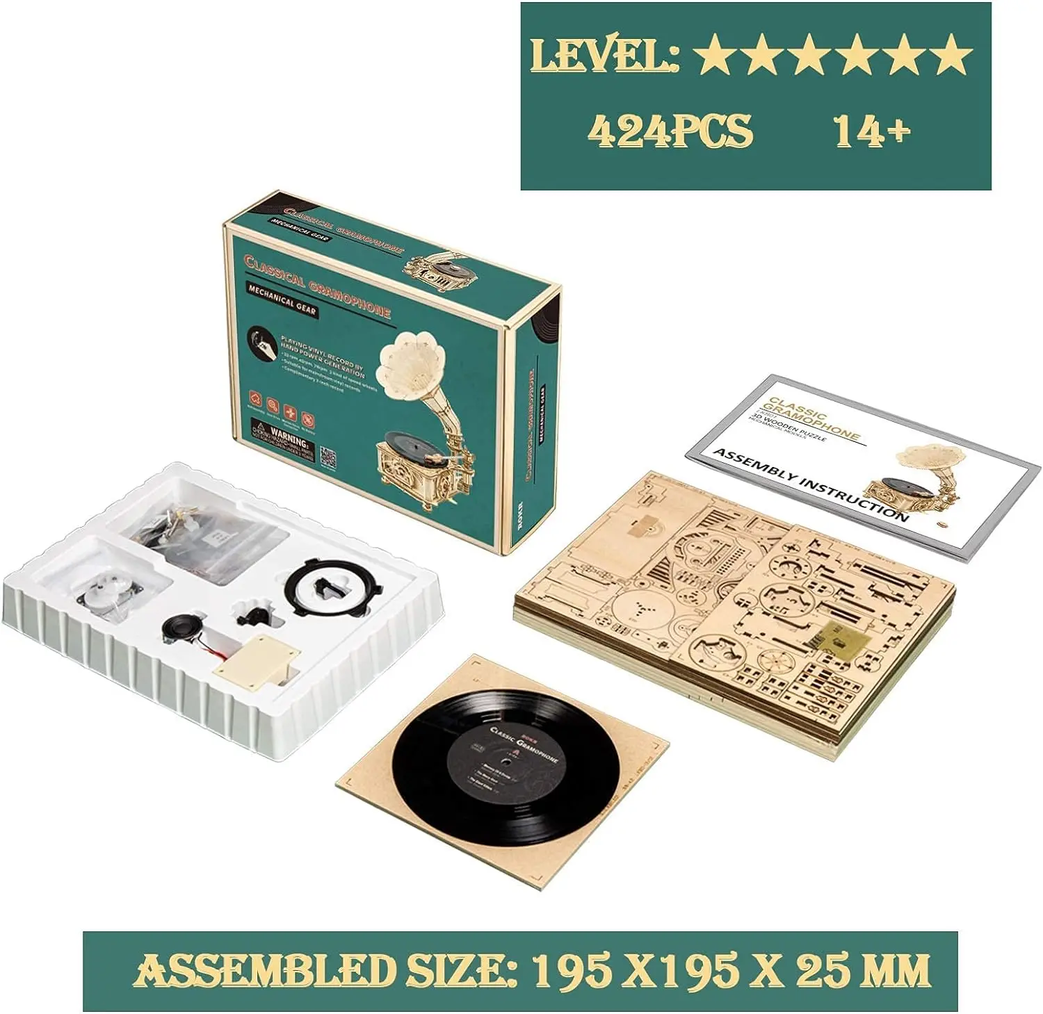 DIY Retro Gramophone 3D Wooden Puzzle Model Kit 6