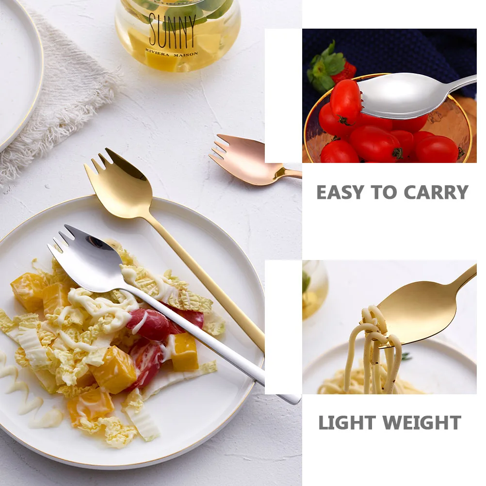 

6 Pcs Fork and Spoon Tableware Salad Spoons Stainless Serving Dessert Forks Reusable Fruit Travel
