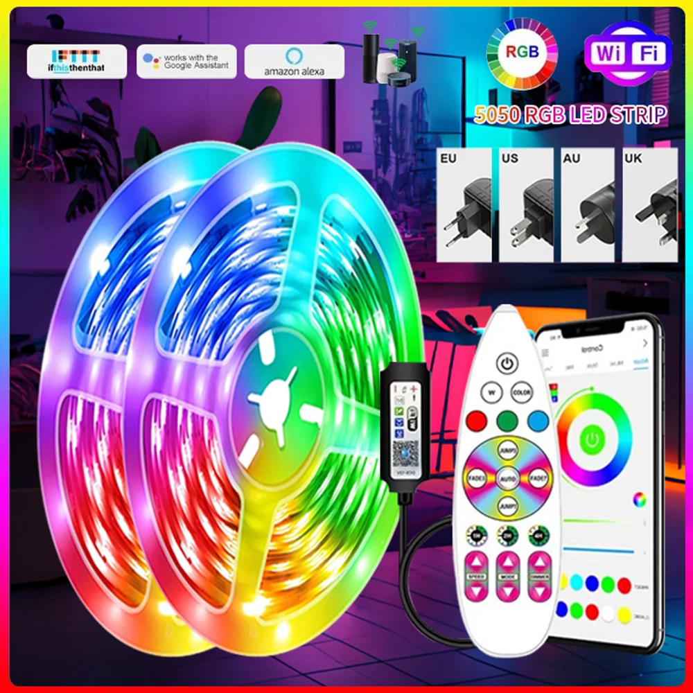 1m-40m WIFI APP Control LED Strip Lights 5050RGB SMD Elastyczna wstążka RGB LED Light Z zasilaczem Taśma Dioda