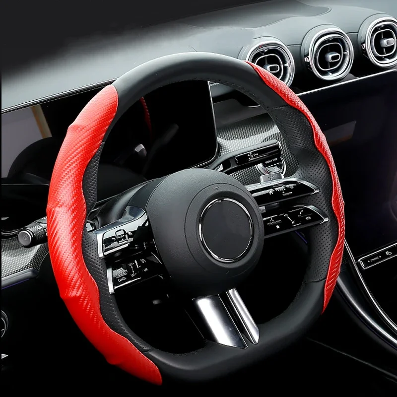 

New Fashion Car Steering Wheel Cover Breathable Anti Slip Carbon Fiber Steering Covers Auto Decoration 37-38cm Universal