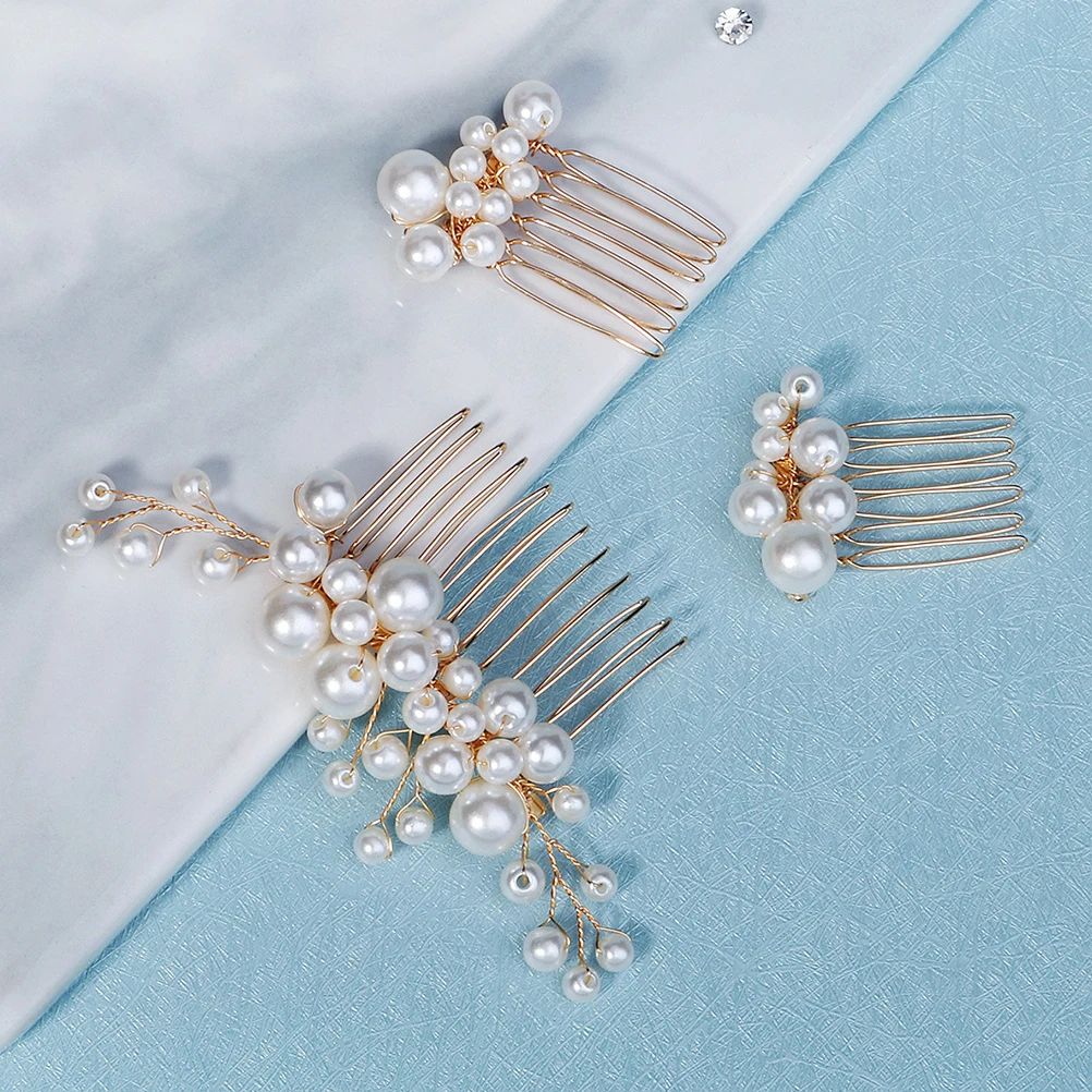 

3 Pcs Retro Pearl Hair Comb Set Accessories for Women Bride Formal Wedding Rhinestone Hanfu Bridal