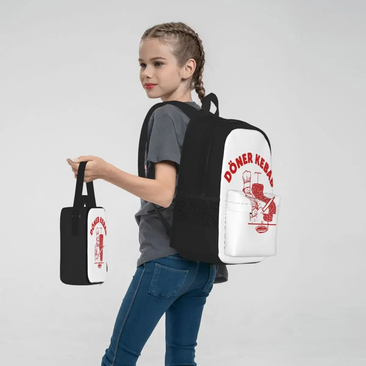 DONER KEBAB Backpacks Boys Girls Bookbag Students School Bags Cartoon Kids Rucksack Lunch Bag Pen Bag Three-Piece Set