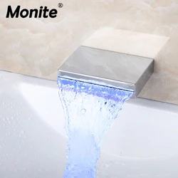 Monite Bathroom Wall Mount Chrome Brass Mixer Tap Faucet Spout LED Color Changing Bathroom Basin Sink Faucet Waterfall Spout