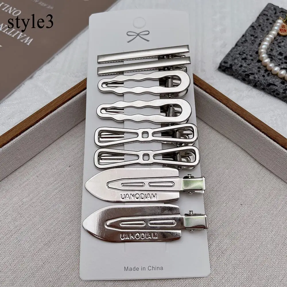 Y2K دبابيس الشعر المعدنية الفضية للنساء الفتيات مشبك شعر الكورية أنماط متعددة سلس منقار البط كليب الفتيات اكسسوارات الشعر #4