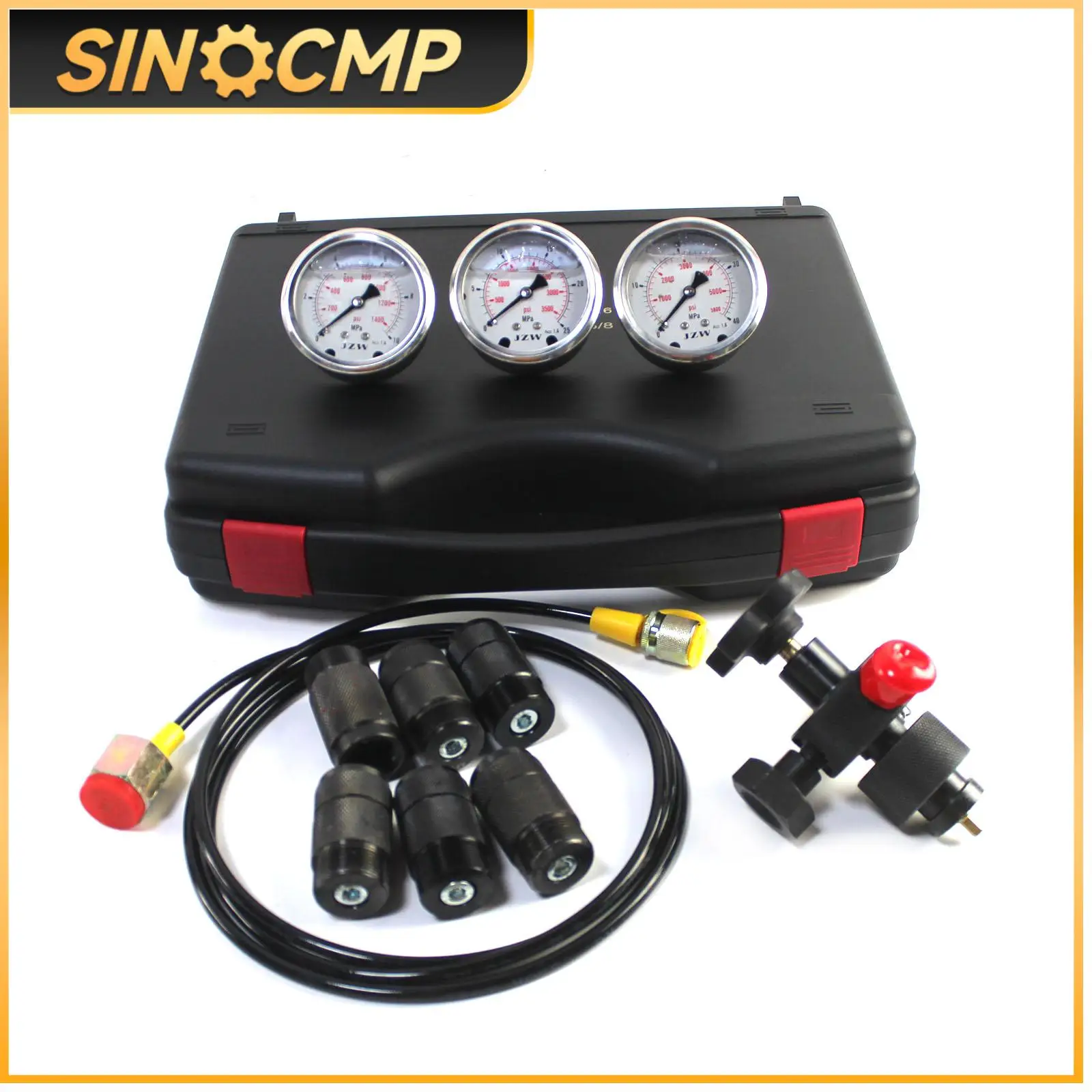 

Hydraulic Gauge Test Kit Hydraulic Nitrogen Accumulator Charging System Gauge Pressure Test Kit with 3 Gauges 7 Couplings