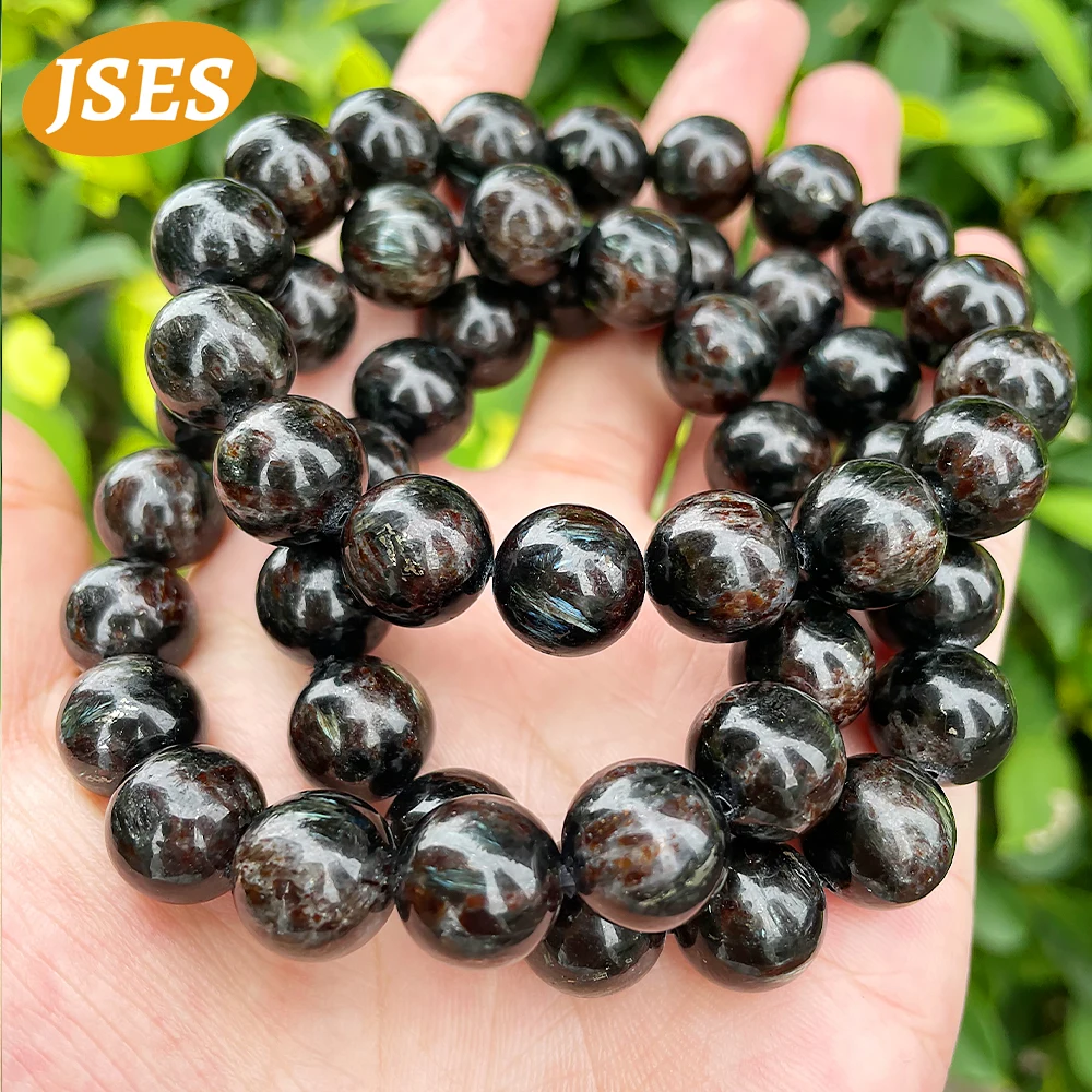 Natural Astrophyllite Hornblende Smooth Round Loose Stone Beads Rare Stone for Jewelry Making Design Diy Bracelet Necklace