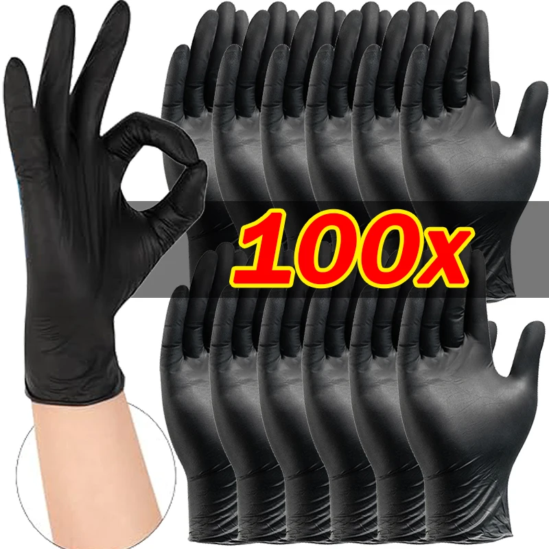 1-50Pairs Disposable PVC Gloves Black Nitrile Home Kitchen Cooking Textured Hair Dye Mechanic Tattoo Washing Car Work Gloves