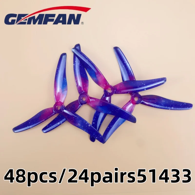 

24 pairs/48pcs Gemfan Starry Sky Blue 51433 5-inch 3-blade propellers for FPV racing drones CW CCW brushless motors FPV