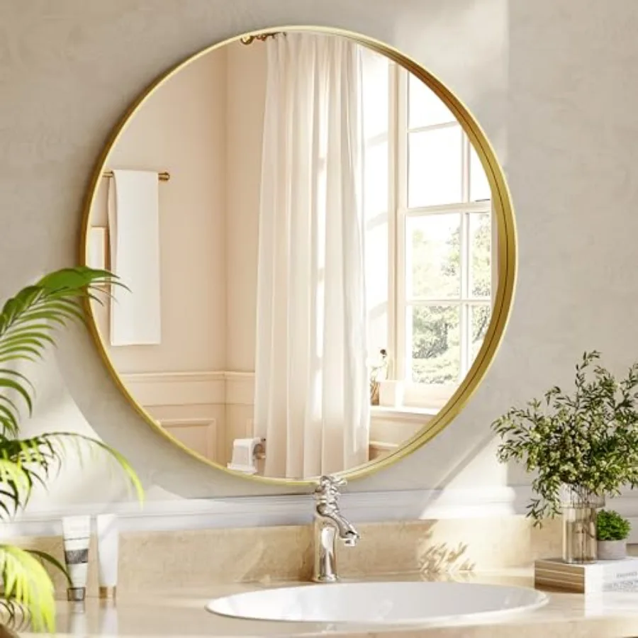

30 inch Round Bathroom Mirror Metal Deep Frame Wall Mounted Circle Mirror for Wall Decor Living Room Vanity Entryway Hanging or