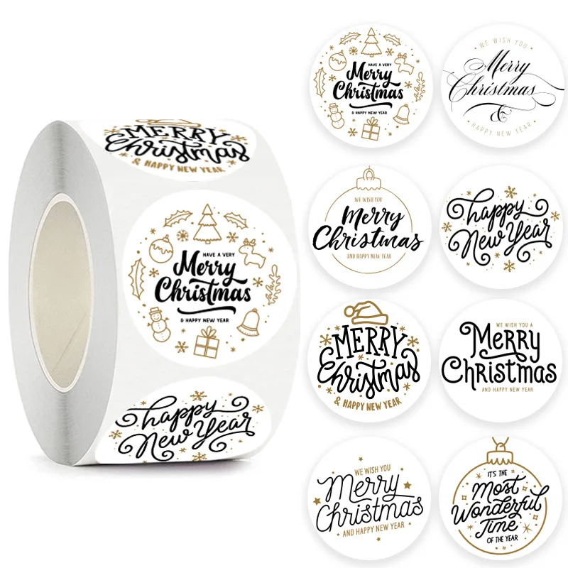 50-500Pcs Merry Christmas Stickers Thank You Decorative Stickers For Xmas Gifts Envelop Seals Cards Packages Wedding Decor