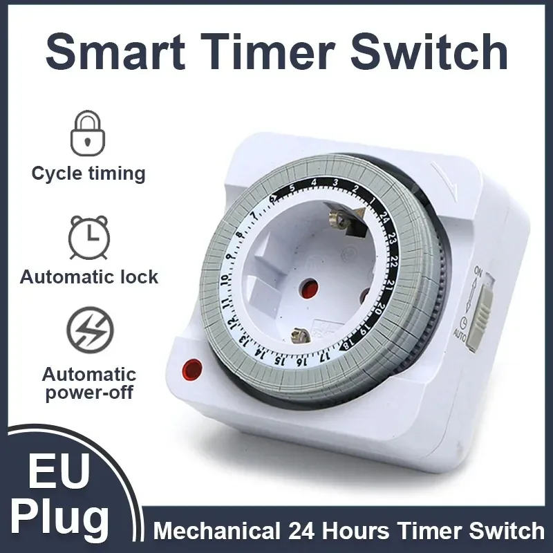 24 Hours Mechanical Timer Smart Countdown Auto Power-off Socket EU Plug For Indoor Use