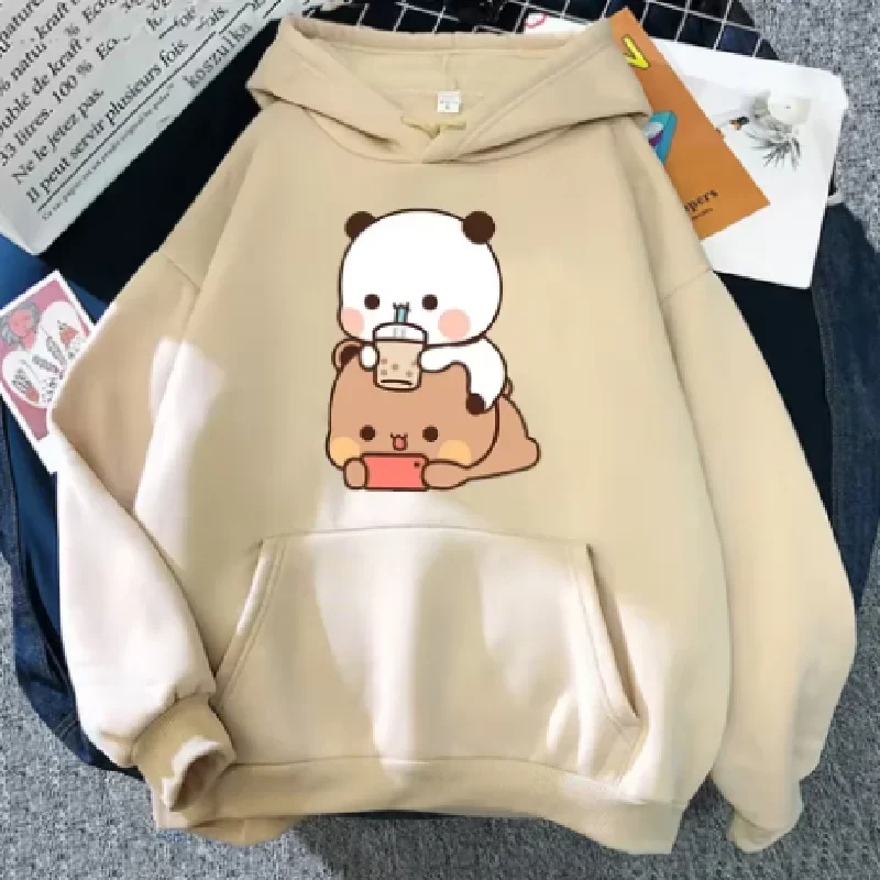 

Персонализированная толстовка с принтом Bubu And Dudu Drink Milk Tea, кавайная спортивная одежда в стиле Харадзюку, свободный удобный топ с длинными рукавами больших размеров