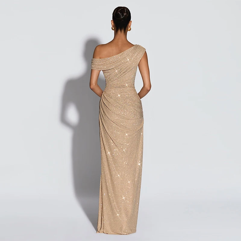 Francuska romantyczna sukienka maxi, elegancka, modna, cekinowa, dopasowana sukienka damska, jesienna, luksusowa, błyszcząca, skromna, vintage, na imprezę.