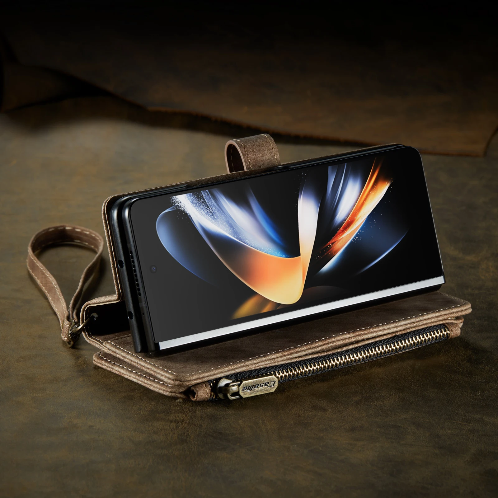 Luxury Zipper Leather Wallet Case For Samsung Galaxy Z Fold 5 4 3 5G Card Slots Purse Shockproof Cover For Z Fold5 Fold4 Fold3