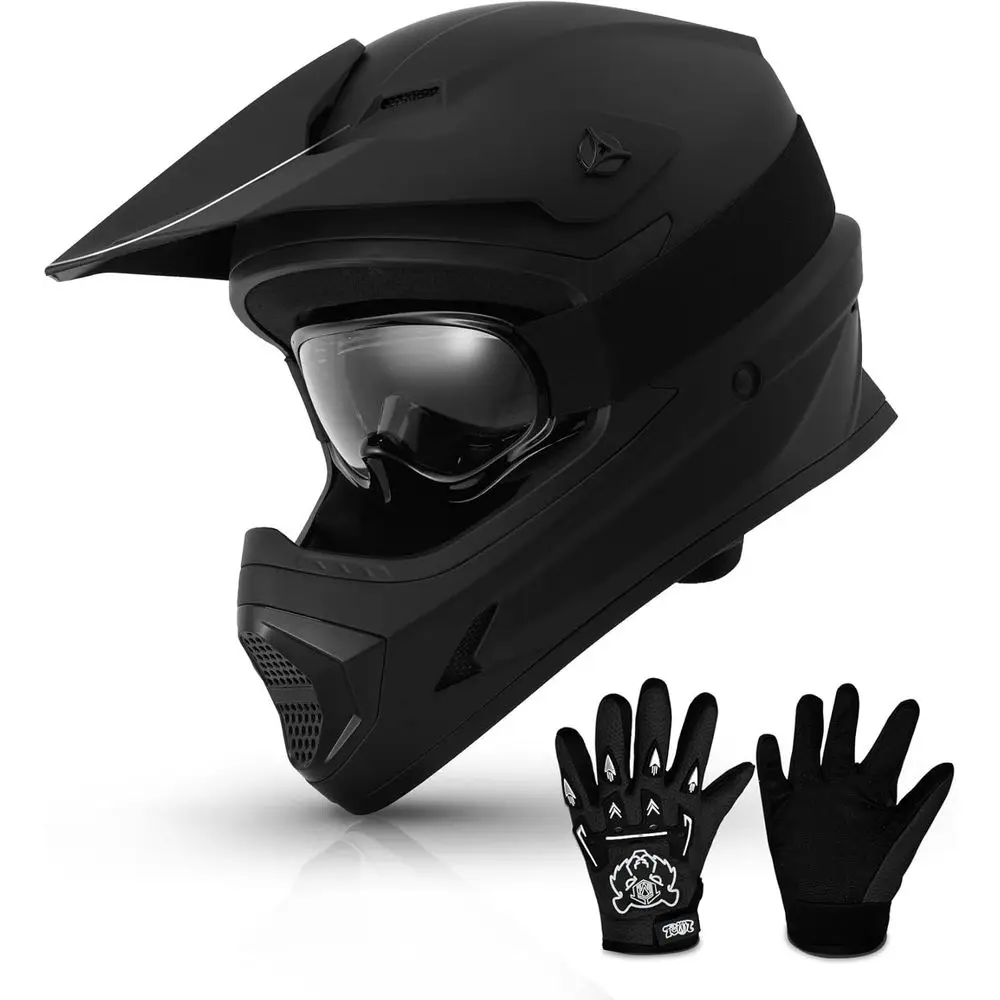 

Youth Dirt Bike Helmet - DOT Certified, Kids Motocross ATV Helmet with Goggles, Gloves, and Bag for Off-Road, BMX, MX, Street Ri