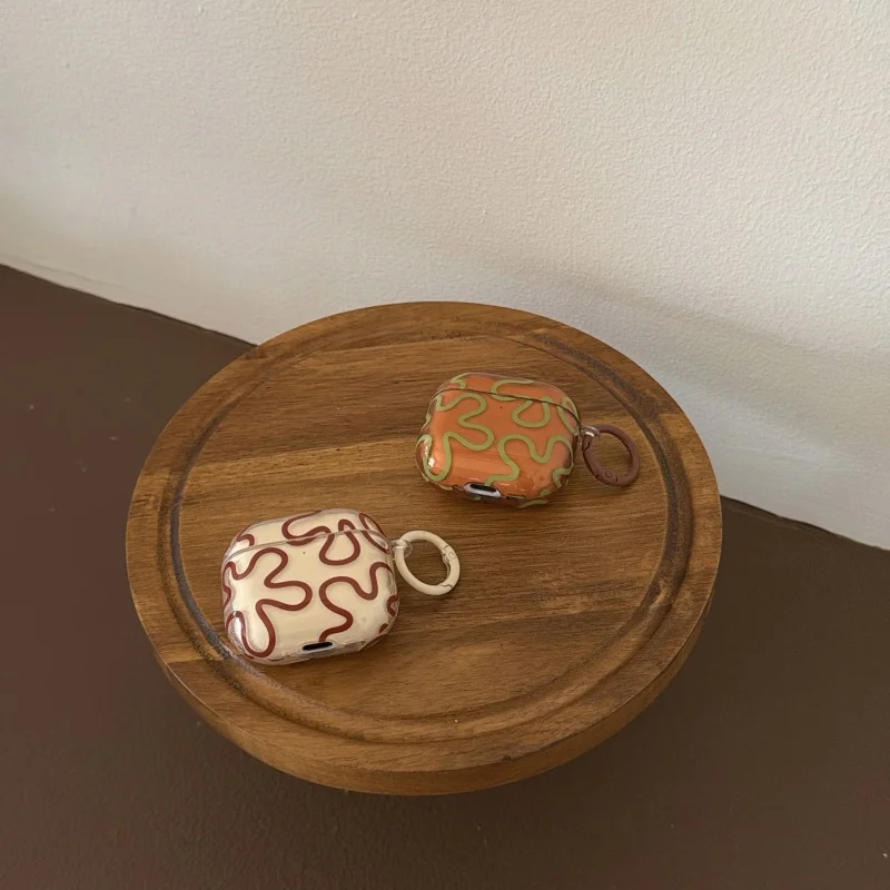 IMD Brown-Green Strips Pattern Earphone Case with Ring for Airpods 1, Airpods 2, Pro, Pro2, Pro3, Airpods 3, Airpods 4
