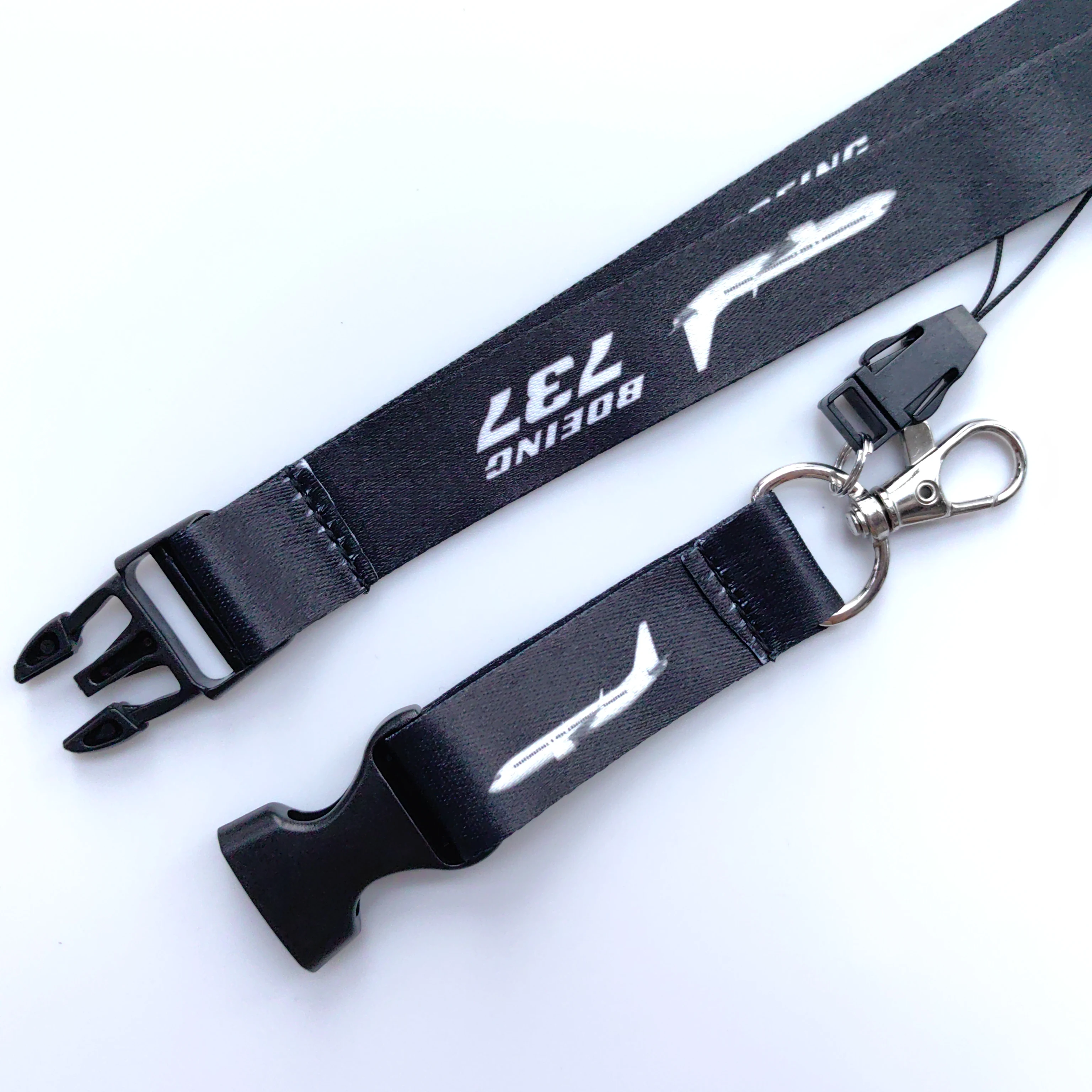 1PC Metal Hook With Clasp Polyester Lanyard 737 Black Boeing Aircraft Lanyard Keychain Suitable For ID Card