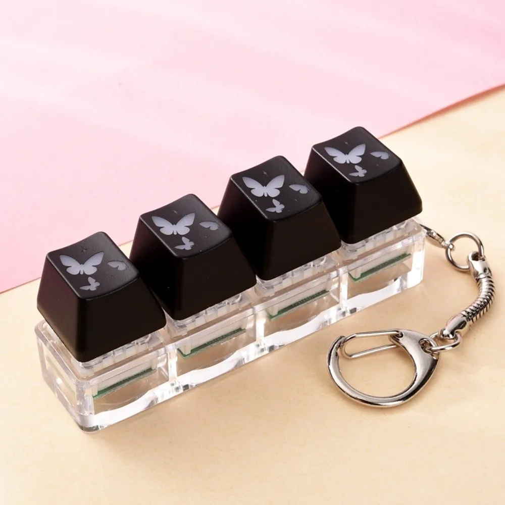 4 Key Keycap Keychain Portable LED Button Fidget Keychain Keyboard Design Shining Stress Relief Fidget Toy For Anxiety Relief