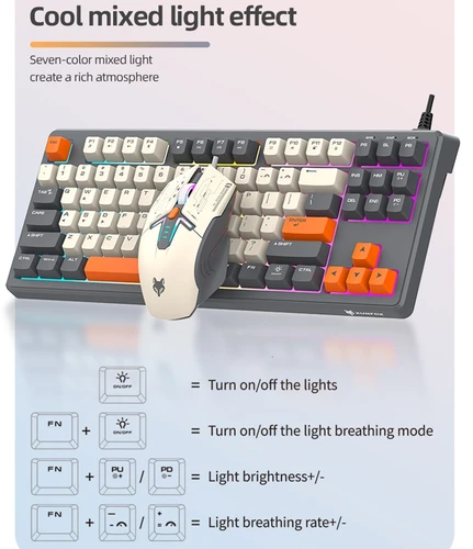 Imagen 2 del producto Teclado ratón español ruso árabe teclado coreano 80% diseño USB con cable 87 teclas iluminación arcoíris diseño ergonómico K60 Gaming