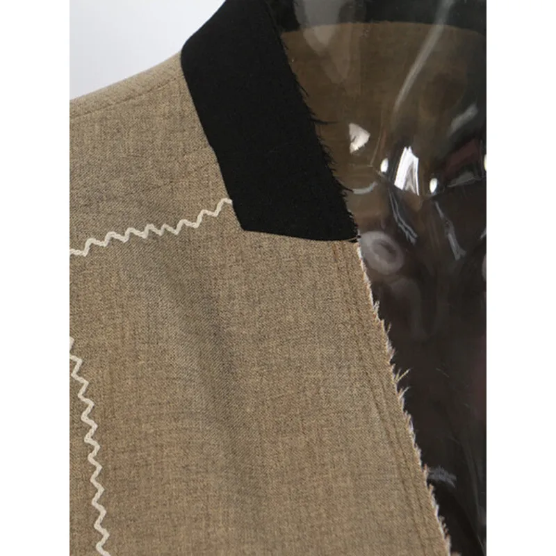 YERMORA Khaki Patchworkowa Kurtka Casualowa Damska z Dekoltem w Serek, Długim Rękawem, Luźna, Nowa Modna Kurtka na Wiosnę i Jesień 2025