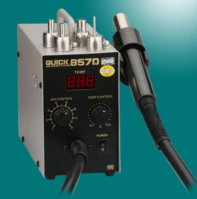 Estación de Reparación rápida 857D SMD ajustable, soldador con pantalla Digital LED, pistola de aire caliente de viento helicoidal, soldador sin plomo, 220V, 580W