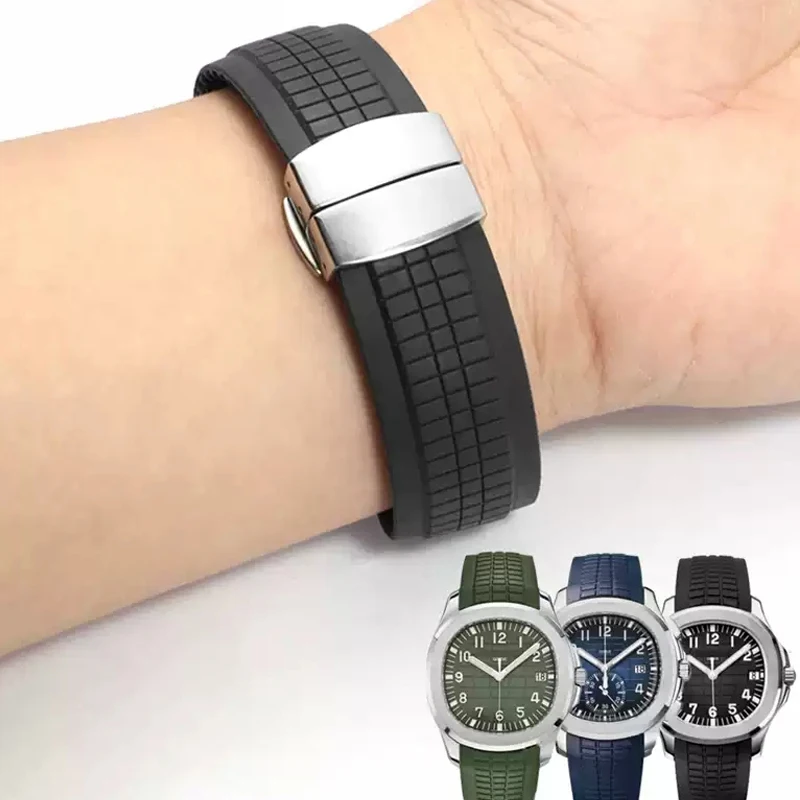 

High Quality Soft Rubber Watch Band Aquanaut Fits For Patek Philippe Silicone 5164A 5167A 5168A Folding Buckle Watch Strap 21mm