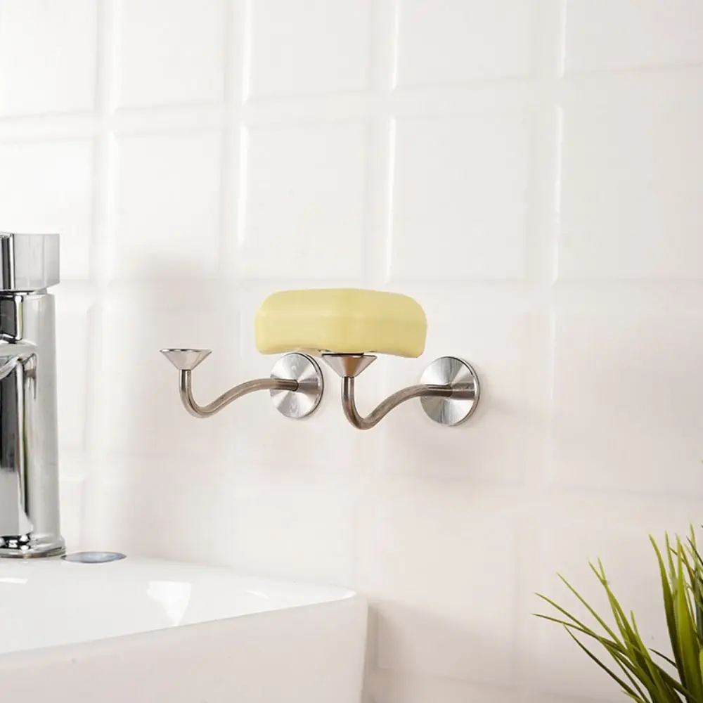 

Stainless Steel Magnetic Soap Shelf Simple Style Save Space Punch-free Soap Holder Quick Drain Durable Wall Soap Shelf Kitchen