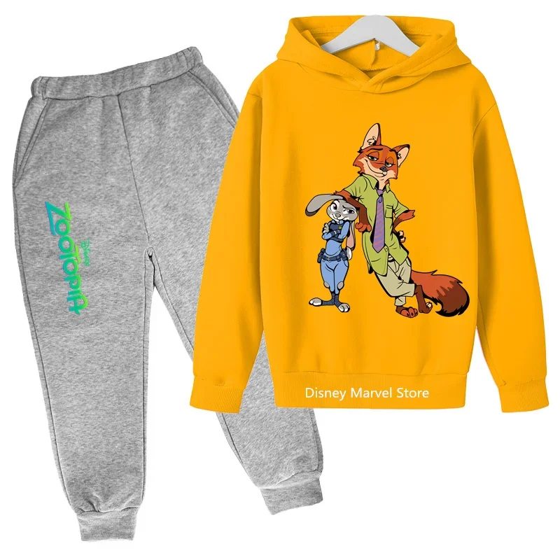 Disney Zootopia Judy Nick Hoodie Sweatshirt Fashion Top Pullover Girls Casual Hoodie Cat-Ear Short Crop Sweatpants Suit