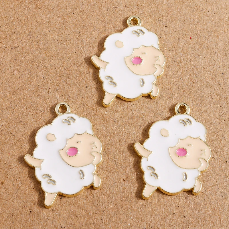 10pcs Cute Enamel Sheep Charms Cartoon  Animal Pendants Charm for Jewelry Making DIY Earrings Necklaces Accessories Supplies