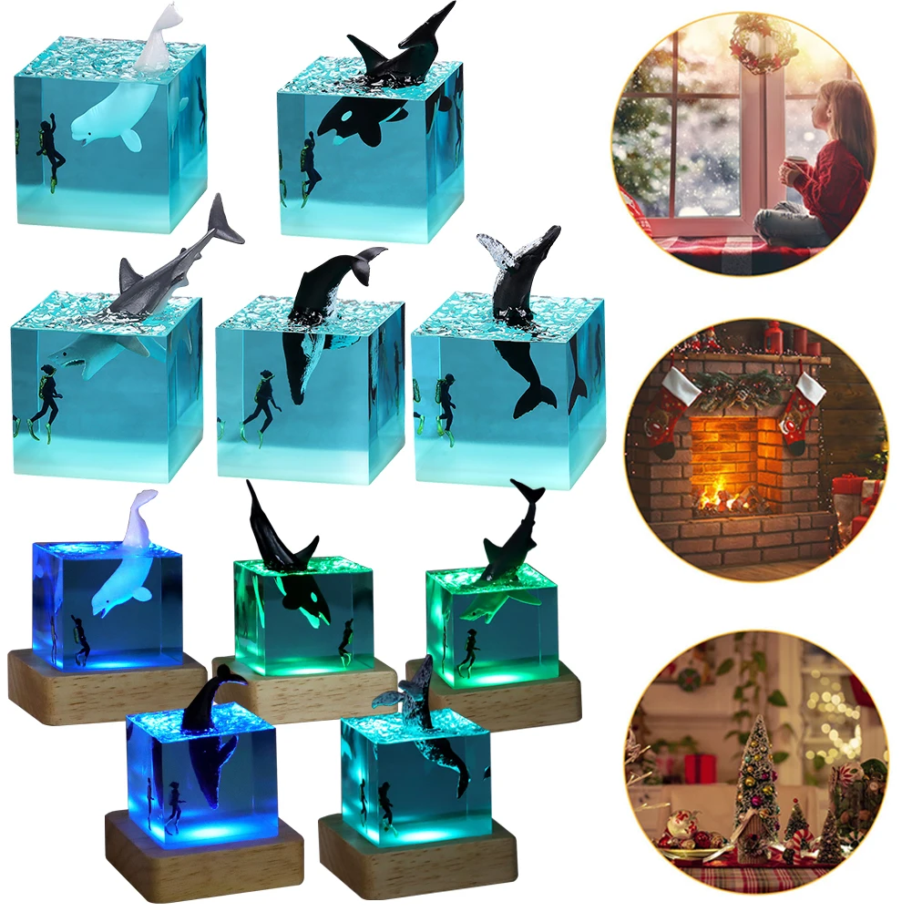 Whale Diver Night Light Cube with Light Ocean Animal Cube Decor Beluga Killer Whale Megalodon for Desktop Bookshelf