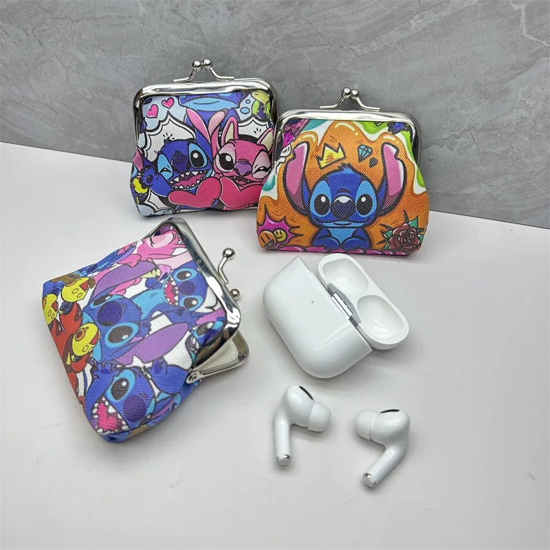 Disney-Bolsa de almacenamiento de monedas para mujer, Mini billetera con hebilla de Metal de Lilo y Stitch, para lápiz labial, auriculares, 1 piezas al azar