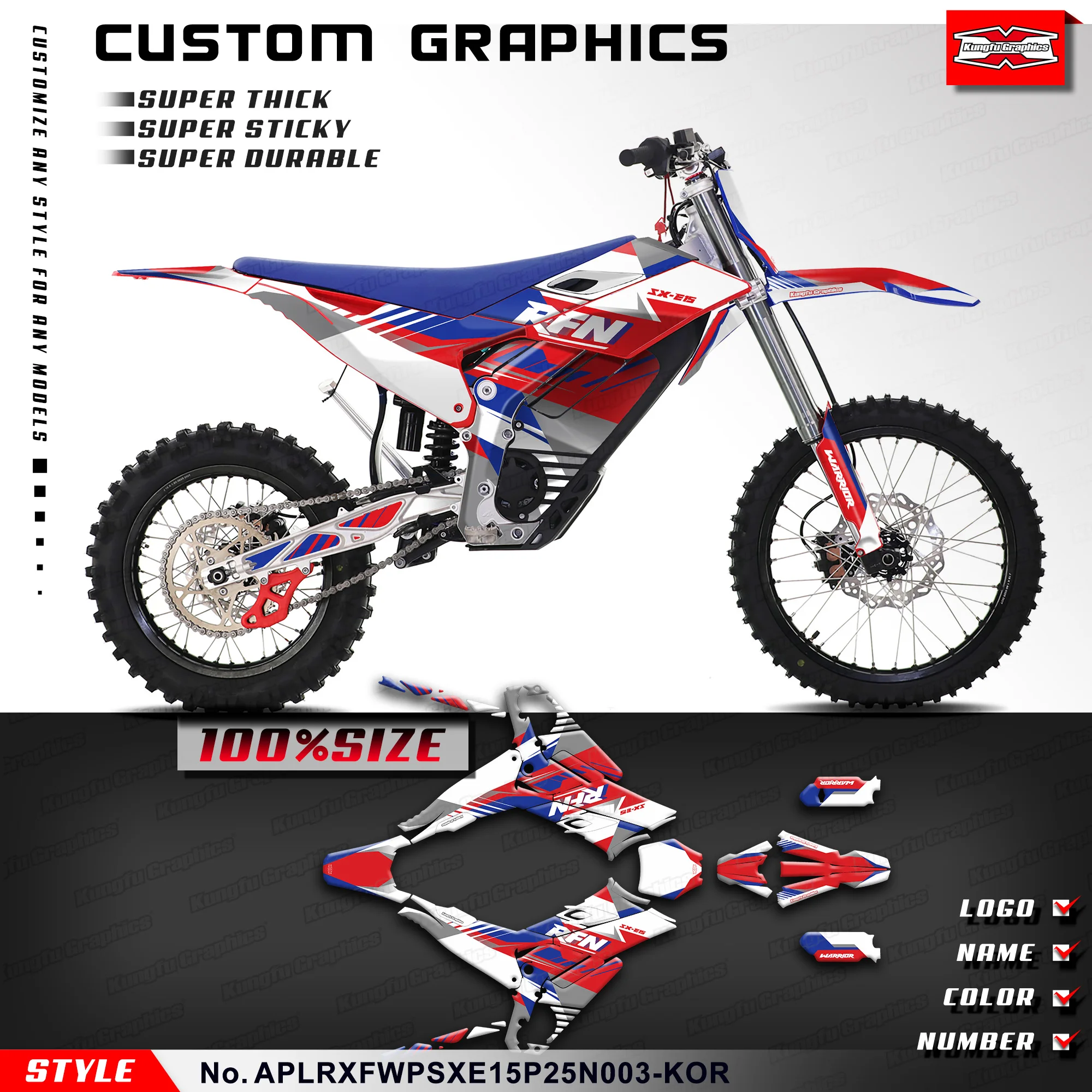 KUNGFU GRAPHICS Stickers Complete Motorcycle Decals for Apollo Apollino RFN Warrior Pro SX-E15 / SX-E15 PLUS Wrapping, Shield