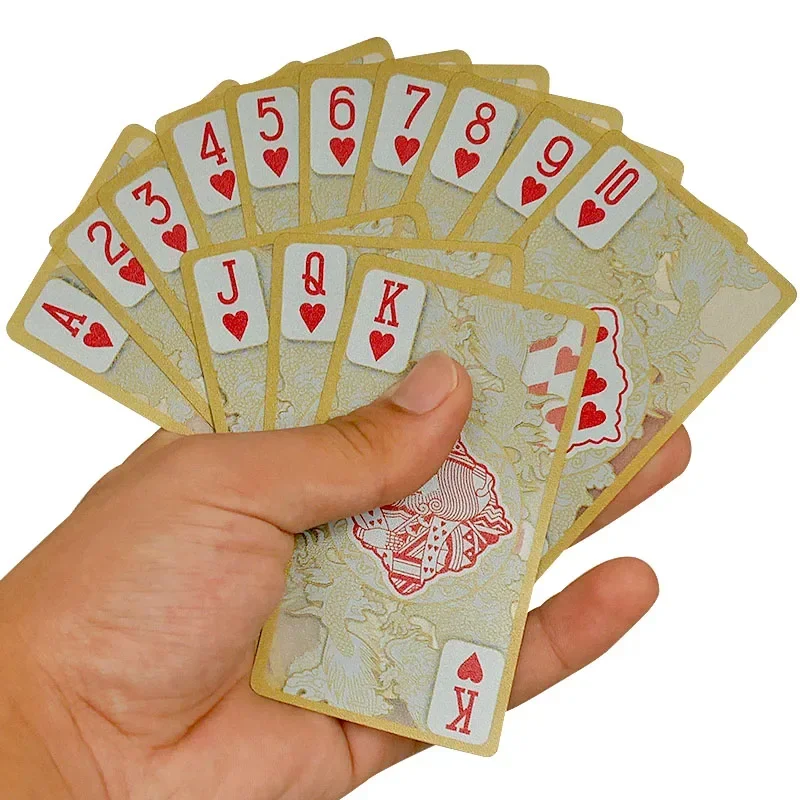 Cartes de jeu de poker en plastique PVC transparent, rouge, noir, étanche, motif de dragon doré, cadeau créatif