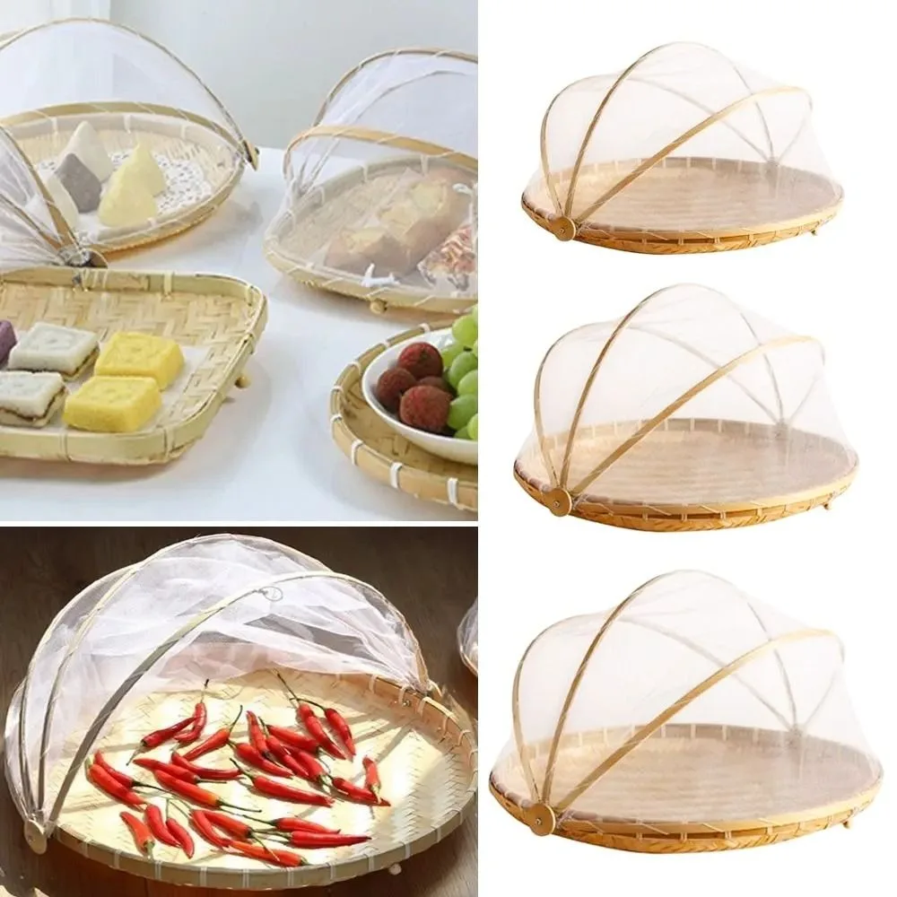 Food Container With Anti-Mosquito Net Food Cover Dust Proof Hand-Woven Tent Basket Picnic Mesh Net Cover Outdoor