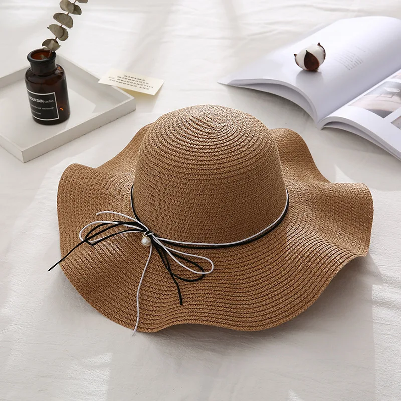 W41 Hat Female Summer Japanese Wild Beach Straw Hat Small Fresh Bow Adjustable Holiday Outing Sun Hat